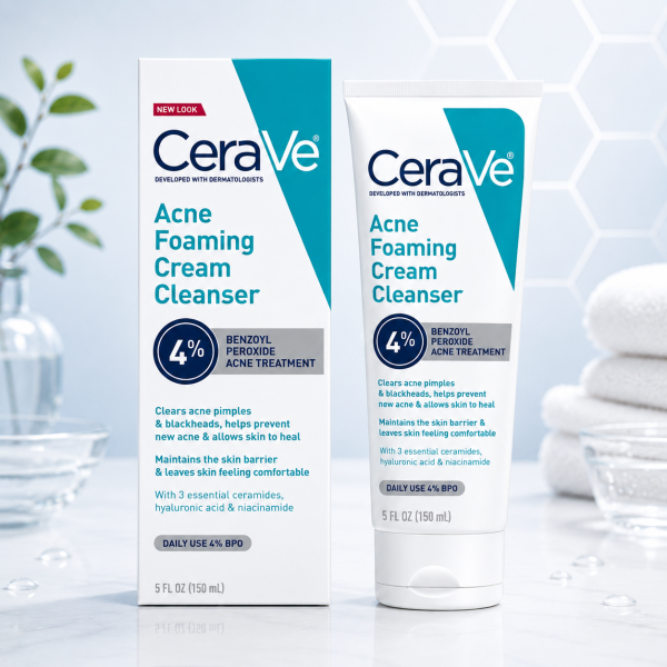 Acne Foaming Cream Cleanser 4% benzoyl peroxide acne treatment 5oz